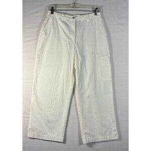 Liz Claiborne Linen Pants Womens  White Comfort Wide Leg Capri  Crop 10Petite